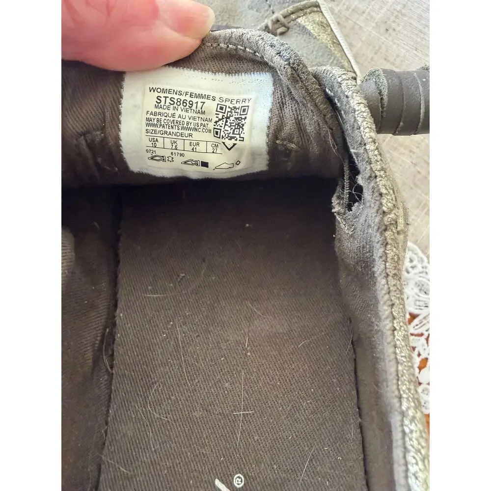 Sperry Crest Vibe Metallic Camo Leather Sneakers Women's 10 Memory Foam Sporty